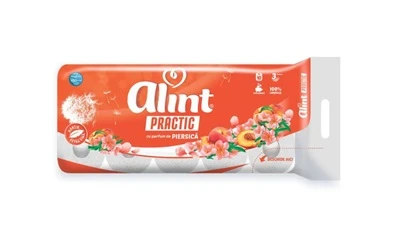 Hartie igienica Alint Practic cu parfum de piersica, 3 straturi, 10 role